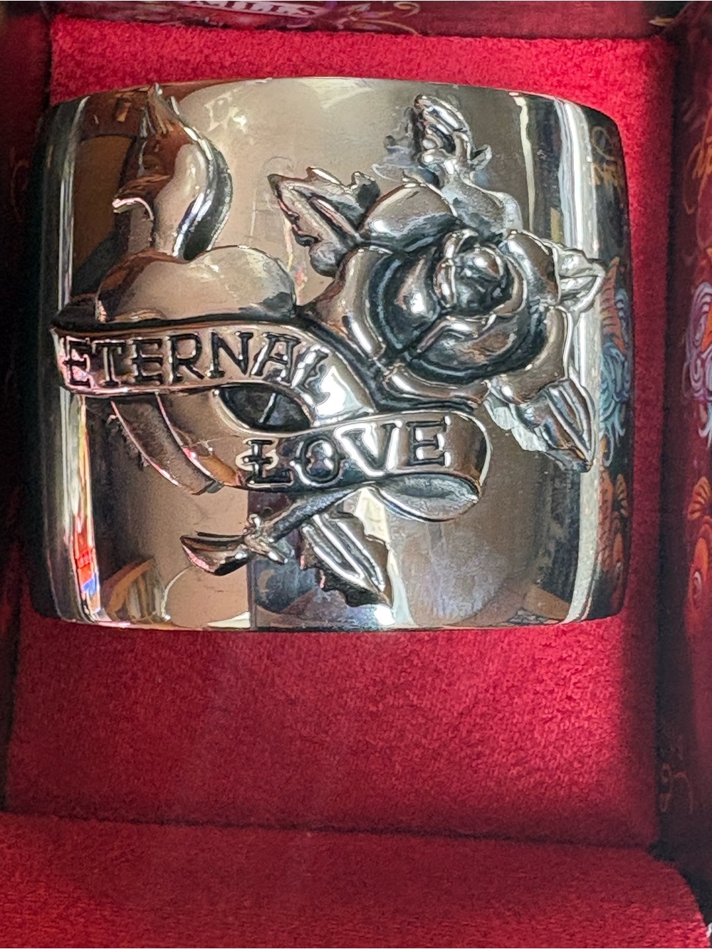 Ed Hardy Silver-Tone Logo Cuff Bracelet